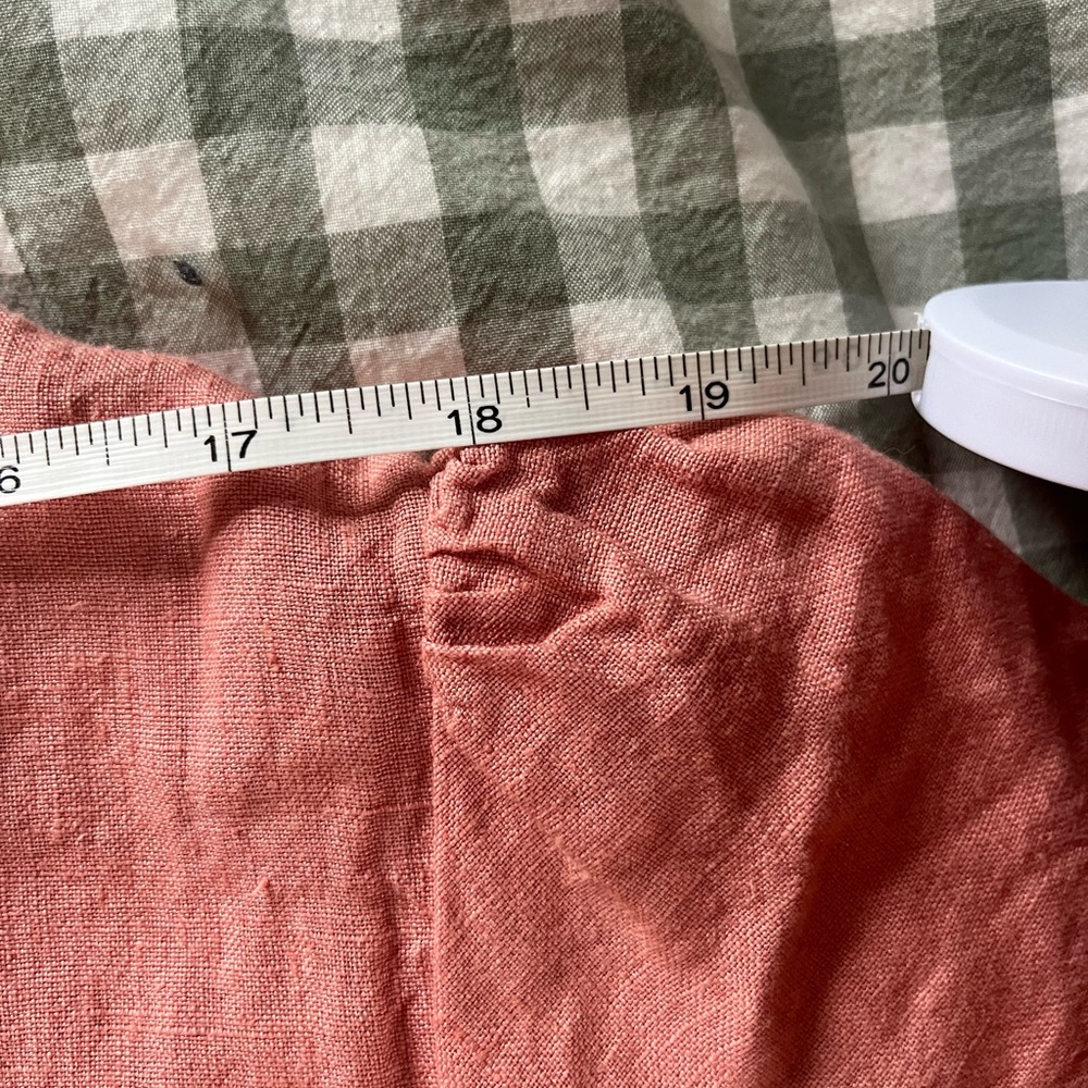 Handmade Tiered Linen Dress with Squared Neckline, Salmon/Peach, XL - Picture 8 of 9